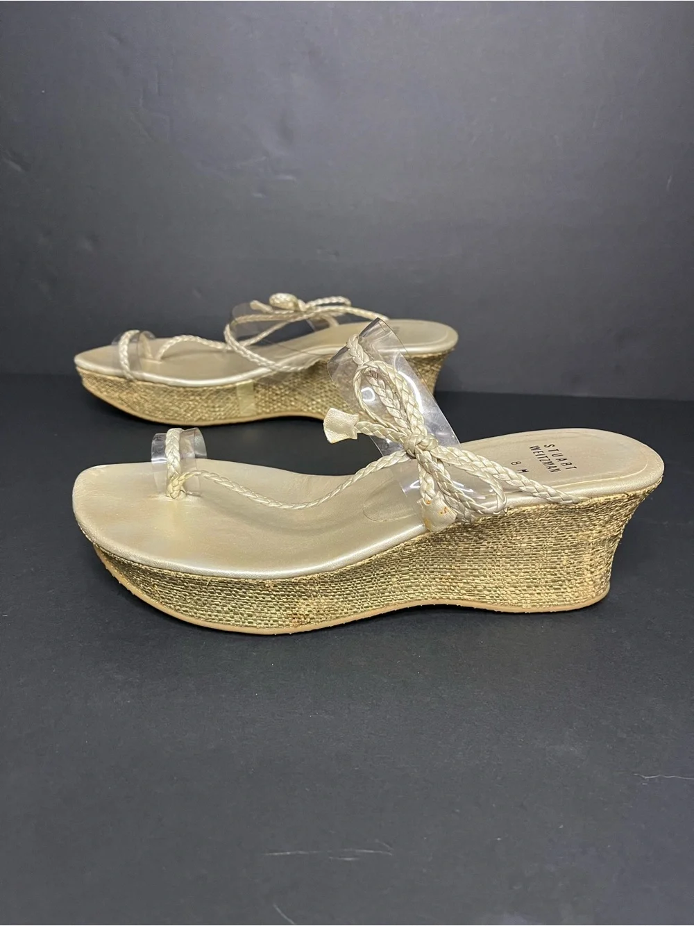 Stuart Weitzman Gold Braided Leather Wedges - Sz 8 - Picture 3 of 9